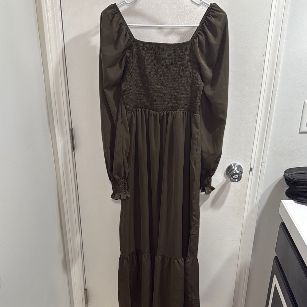 SHEIN Olive Green Long Sleeve Dress